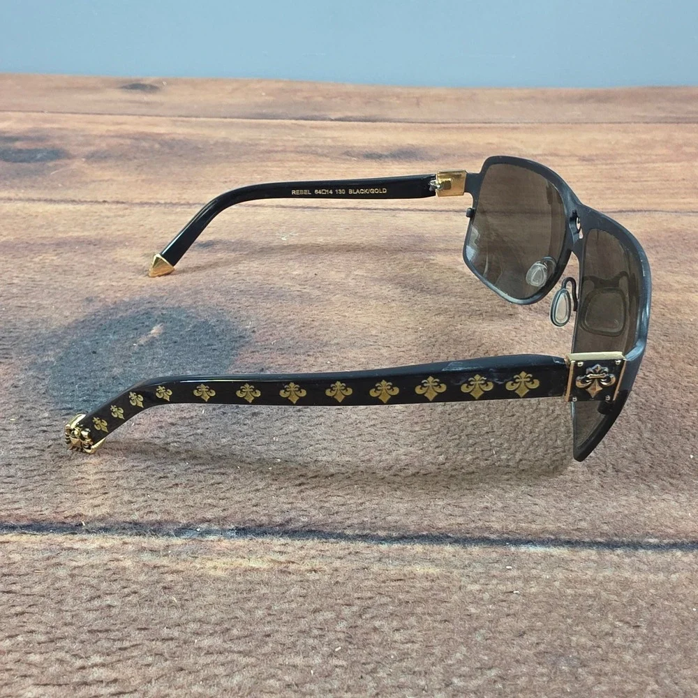 Affliction Rebel Sunglasses Mens OS Black Gold Good Fleur De Lis Gothic Aviator
